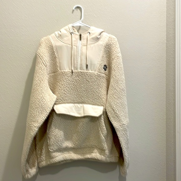 BORN FLY men’s Long sleeved fleece Large hoodie jacket. Beige color, 1/2 zip. - Picture 2 of 6